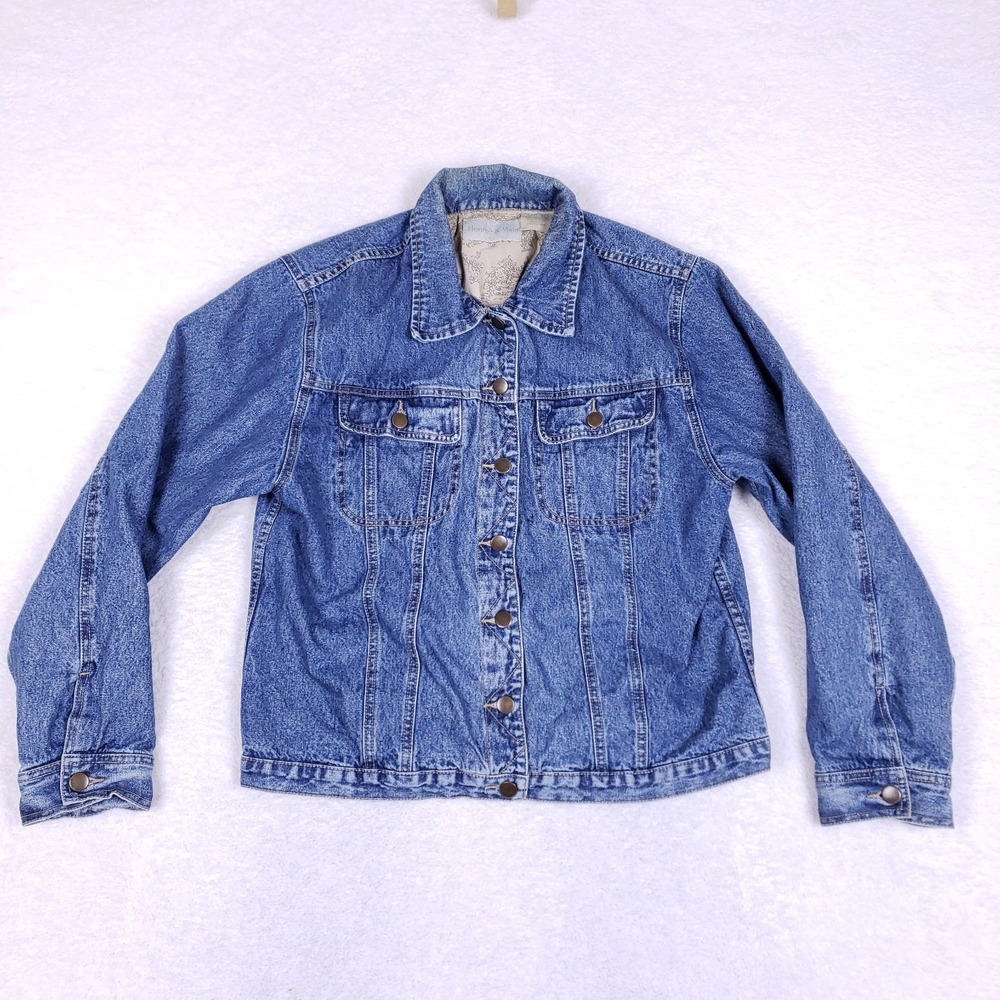 Monroe & Main Denim Trucker Jacket 1XL Blue Toile Lined Classic‎ Y2K Chore Coat